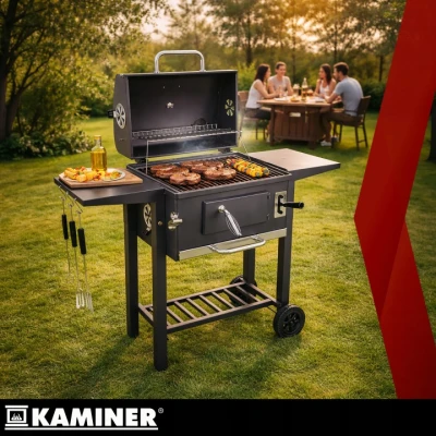 Kaminer 27317 Zahradní gril na dřevěné uhlí s obalem 105 x 110 x 50 cm 