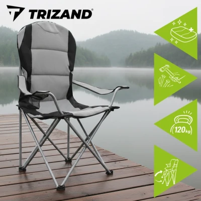 Trizand 27519 Čalúnené rybárske kreslo, nosnosť 120 kg, sivé