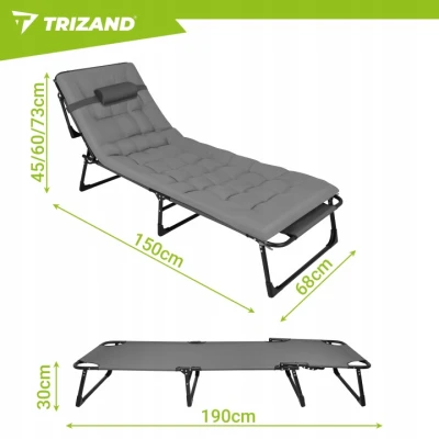 Trizand 27633 Skladacie záhradné ležadlo s matracom 192 × 68 × 28 cm, sivé