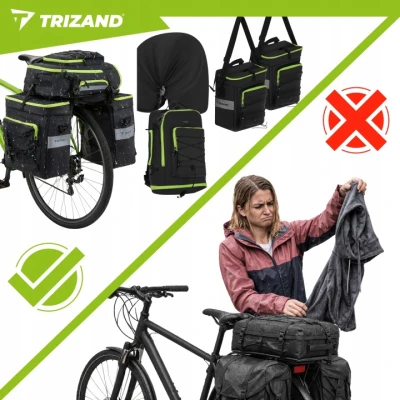 Trizand 27339 Cyklistická taška, vodoodolná, 53 l, 3 v 1, čierna 