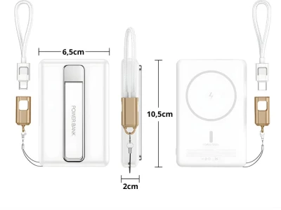 Verk 06399 Powerbanka 10 000 mAh, 15 W, USB-C, Lightning, QC 3.0, bílá