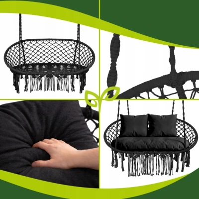 Gardlov 27377 Dvojité závěsné houpací křeslo, nosnost 300 kg, černé