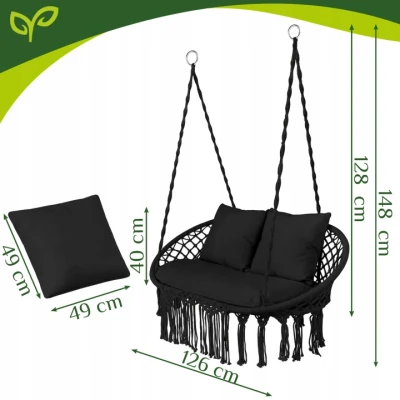Gardlov 27377 Dvojité závěsné houpací křeslo, nosnost 300 kg, černé