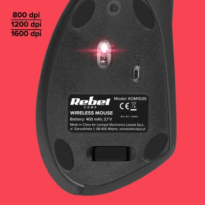Rebel KOM1035 Ergonomická vertikálna bezdrôtová myš, čierna