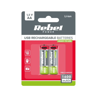 Rebel BAT2014 AA Dobíjecí baterie 1600 mAh Li-ion 1,5 V, 2 ks, USB-C