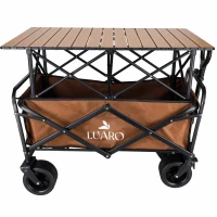 LUARO KX2812 Skladací plážový vozík 2 v 1 so stolíkom a strieškou, hnedý