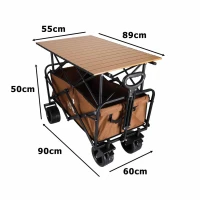 LUARO KX2812 Skladací plážový vozík 2 v 1 so stolíkom a strieškou, hnedý