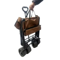 LUARO KX2812 Skladací plážový vozík 2 v 1 so stolíkom a strieškou, hnedý