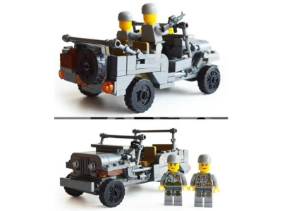ICOM Blocki Stavebnice americký vojenský jeep Willys MB WW2 + 2 minifigurky 199 dílů
