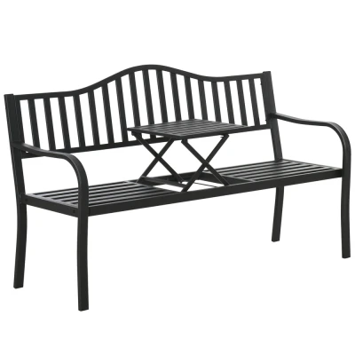 LEAN 29324 Kovová zahradní lavice se stolečkem 150 × 58,5 × 90 cm, černá