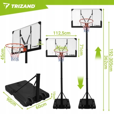 Trizand 27365 Nastavitelný basketbalový koš 192 - 362 cm