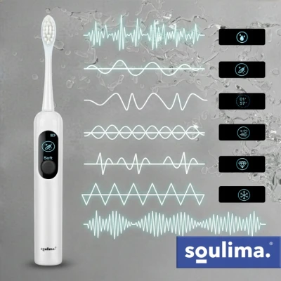 Soulima 26850 Sonický zubní kartáček + 6 hlavic, 90 000 ot./min, bílý