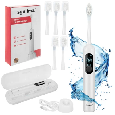 Soulima 26850 Sonický zubní kartáček + 6 hlavic, 90 000 ot./min, bílý