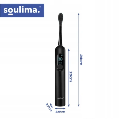 Soulima 26851 Sonický zubní kartáček + 6 hlavic, 90 000 ot./min, černý