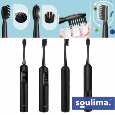 Soulima 26851 Sonický zubní kartáček + 6 hlavic, 90 000 ot./min, černý
