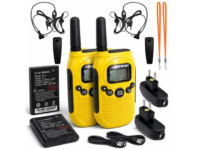 Verk 14680 Vysielačky Baofeng BF-T6, dosah až 2 km, svietidlo, 1500 mAh, sada 2 ks, žlté