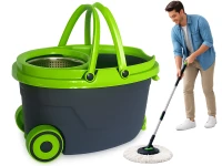 Verk 27774 Rotační mop 360°, kbelík na kolečkách, 2x potah z mikrovlákna, černozelený