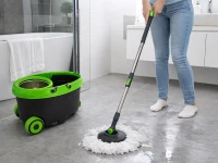 Verk 27774 Rotační mop 360°, kbelík na kolečkách, 2x potah z mikrovlákna, černozelený