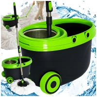 Verk 27774 Rotační mop 360°, kbelík na kolečkách, 2x potah z mikrovlákna, černozelený