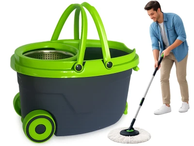 Verk 27774 Rotační mop 360°, kbelík na kolečkách, 2x potah z mikrovlákna, černozelený