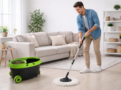Verk 27774 Rotační mop 360°, kbelík na kolečkách, 2x potah z mikrovlákna, černozelený