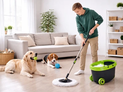 Verk 27774 Rotační mop 360°, kbelík na kolečkách, 2x potah z mikrovlákna, černozelený
