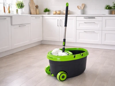 Verk 27774 Rotační mop 360°, kbelík na kolečkách, 2x potah z mikrovlákna, černozelený