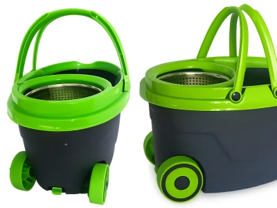 Verk 27774 Rotační mop 360°, kbelík na kolečkách, 2x potah z mikrovlákna, černozelený