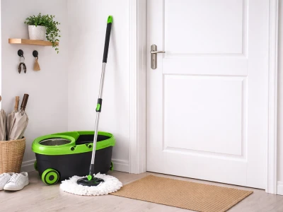 Verk 27774 Rotační mop 360°, kbelík na kolečkách, 2x potah z mikrovlákna, černozelený
