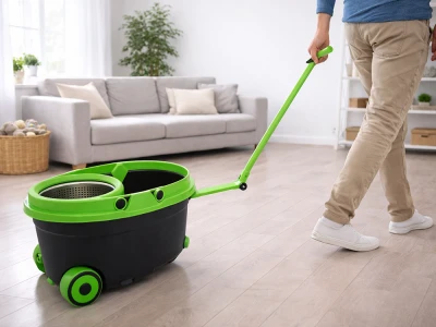 Verk 27774 Rotační mop 360°, kbelík na kolečkách, 2x potah z mikrovlákna, černozelený