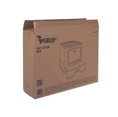 Purlov 27755 Uzavřená kočičí toaleta s dvířky a lopatkou 50 x 36 x 38 cm, šedá