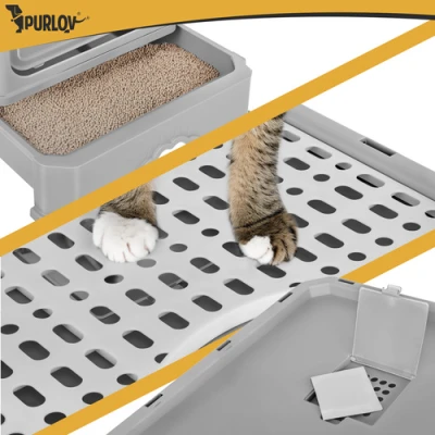 Purlov 27755 Uzavřená kočičí toaleta s dvířky a lopatkou 50 x 36 x 38 cm, šedá