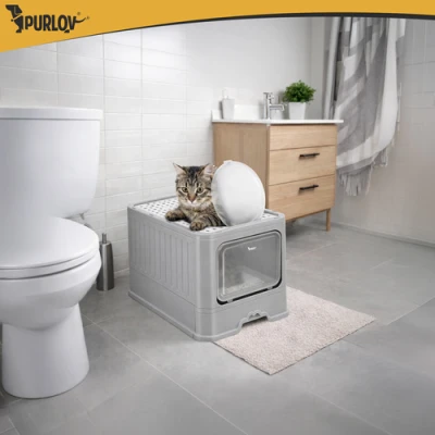 Purlov 27755 Uzavřená kočičí toaleta s dvířky a lopatkou 50 x 36 x 38 cm, šedá