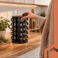 Ruhhy 27704 Sada nádobiek na korenie v otočnom stojane o 360°, 20 ks, čierne