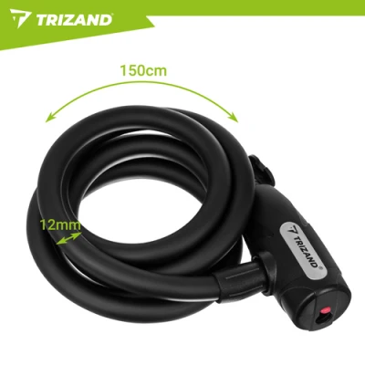 Trizand 27614 Zámok na bicykel 150 cm, 12 mm, oceľový, čierny