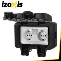 Izoxis 27730 Dvojitá vnější zásuvka s klapkou IP66, 230 - 250 V, 16 A, černá