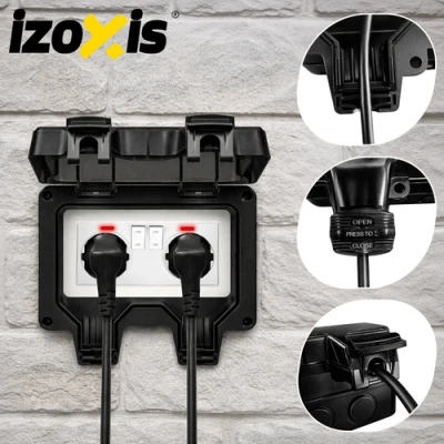 Izoxis 27730 Dvojitá vnější zásuvka s klapkou IP66, 230 - 250 V, 16 A, černá