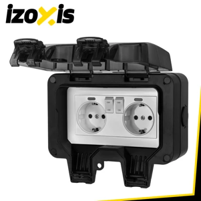 Izoxis 27730 Dvojitá vnější zásuvka s klapkou IP66, 230 - 250 V, 16 A, černá
