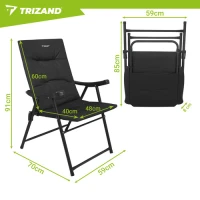 Trizand 27610 Kempingová skladací židle 59 x 70 x 91 cm, sada 2 ks, černá