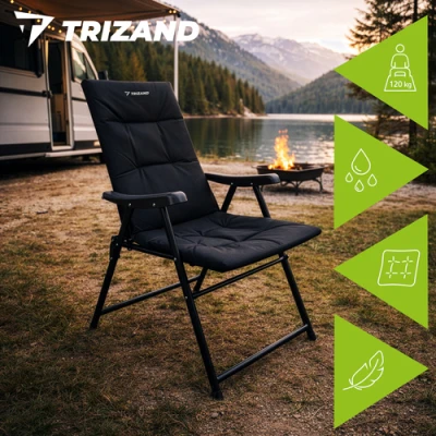 Trizand 27610 Kempingová skladací židle 59 x 70 x 91 cm, sada 2 ks, černá