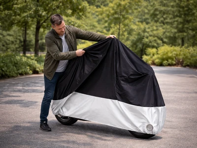 Verk 10173 Ochranná plachta na kolo, motorku 200 x 130 cm se sponou, černostříbrná