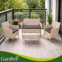 Gardlov 26909 Zahradní nábytek - pohovka, 2 křesla, stolek se sklem, ratan béžový