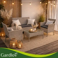 Gardlov 26909 Zahradní nábytek - pohovka, 2 křesla, stolek se sklem, ratan béžový