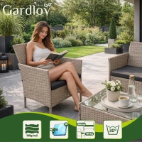 Gardlov 26909 Zahradní nábytek - pohovka, 2 křesla, stolek se sklem, ratan béžový