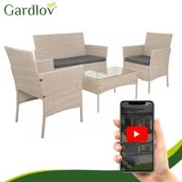Gardlov 26909 Zahradní nábytek - pohovka, 2 křesla, stolek se sklem, ratan béžový