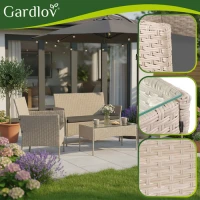 Gardlov 26909 Zahradní nábytek - pohovka, 2 křesla, stolek se sklem, ratan béžový