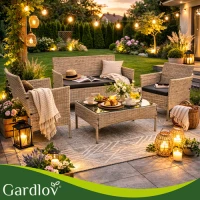 Gardlov 26909 Zahradní nábytek - pohovka, 2 křesla, stolek se sklem, ratan béžový