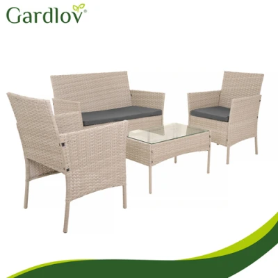 Gardlov 26909 Zahradní nábytek - pohovka, 2 křesla, stolek se sklem, ratan béžový