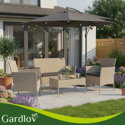 Gardlov 26909 Zahradní nábytek - pohovka, 2 křesla, stolek se sklem, ratan béžový