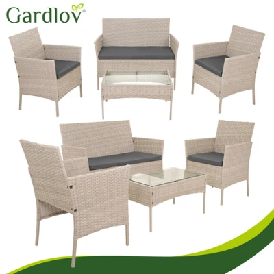 Gardlov 26909 Zahradní nábytek - pohovka, 2 křesla, stolek se sklem, ratan béžový